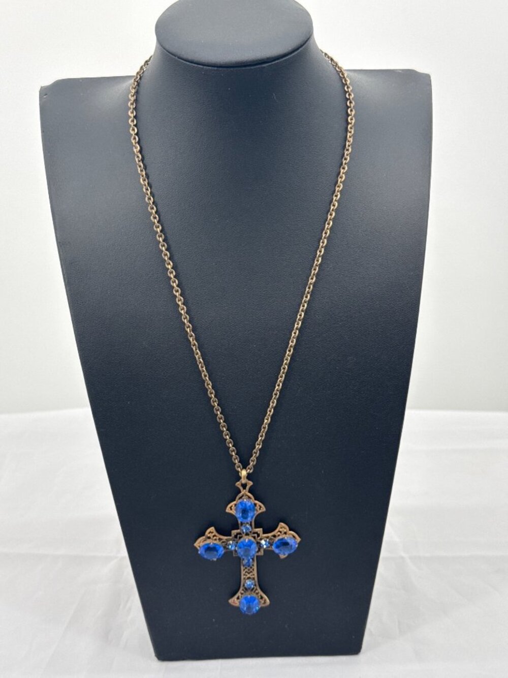 Vintage Gothic Sapphire Blue Cross Necklace Whimsigoth Coquette Grunge Grunge